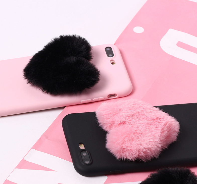 Lovely 3D Furry Love Hearts Cute Hair Phone Case