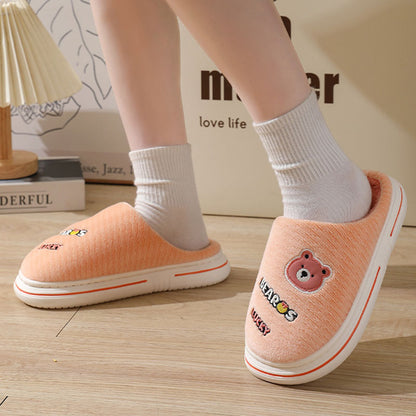 Cartoon Bear Plush Slippers For Women Autumn And Winter Warm Home Shoes Couple Thick-sole Non-slip Fashion Furry Slipper Men