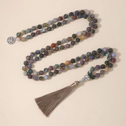Natural Volcano Tigereye Agate Turquoise Series Beaded Tassel Pendant Necklace
