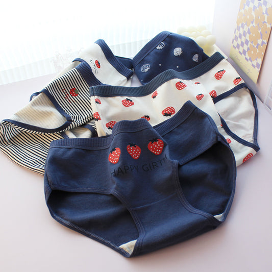 Japanese Style Purplish Blue Strawberry Underwear 5 Pack Women
