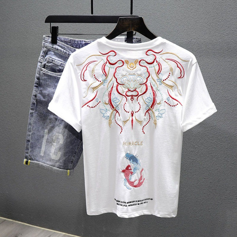 Xingshi Embroidered Short-sleeved T-shirt For Men