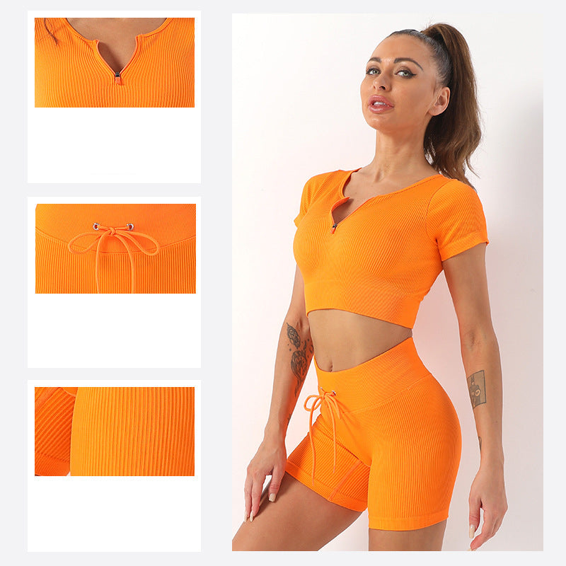 Yoga Suit Running Thread Fitness Clothing Yoga Short Sleeve Top Peach Hip Sports Shorts