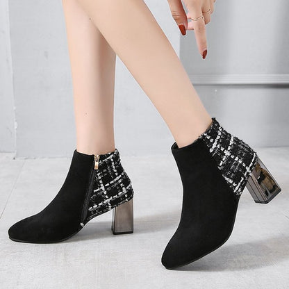 Chunky Heel Ankle High Heels Women's Pointed-toe Boots British Style Short Boots