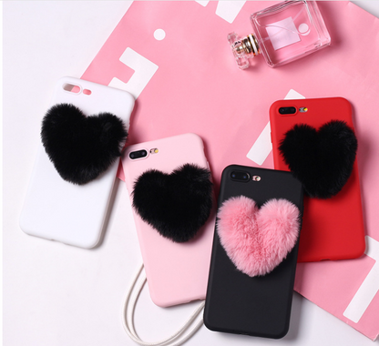 Lovely 3D Furry Love Hearts Cute Hair Phone Case