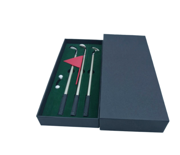 Desktop Mini Golf Putting Green Metal Club Ballpoint Pen Set