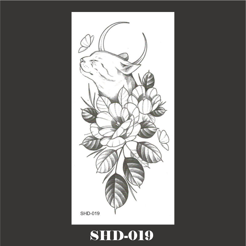 Black And White Sketch Flower Waterproof Tattoo Sticker