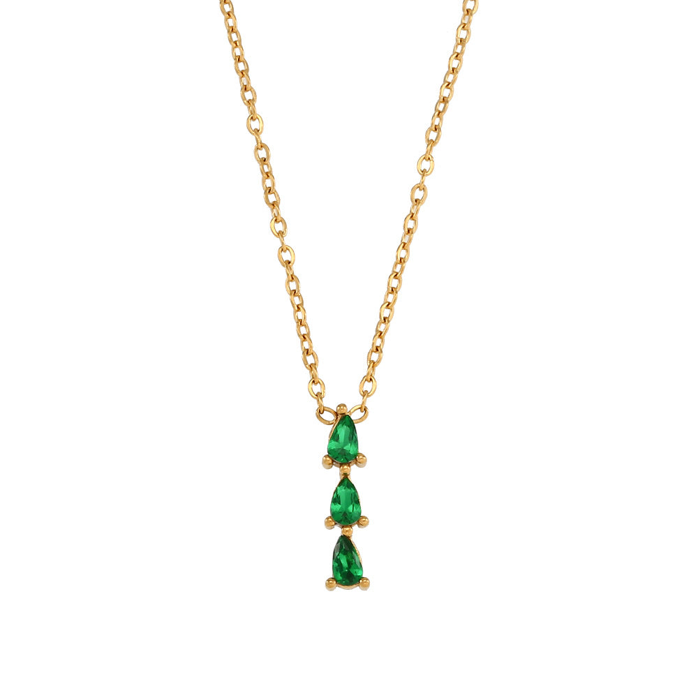 Three Diamond Bamboo Joint Pendant Necklace