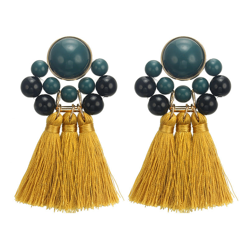 Women's Fashionable Exaggerated Alloy Tassel Resin Earrings