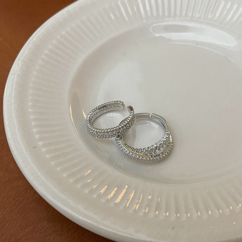 Exquisite Cross Diamond-studded Ring High-grade Couple Spring