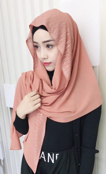 Chiffon Silver Diamond Fashion Muslim Scarf