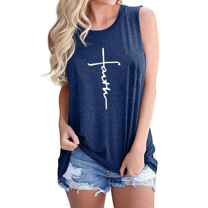 Women's Vest Letter Print Crew Neck Casual Sleeveless Vest