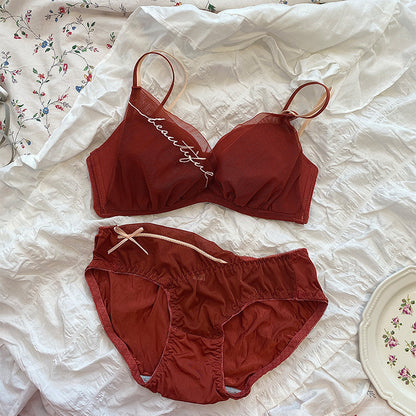 French Mesh Embroidered Underwear Set