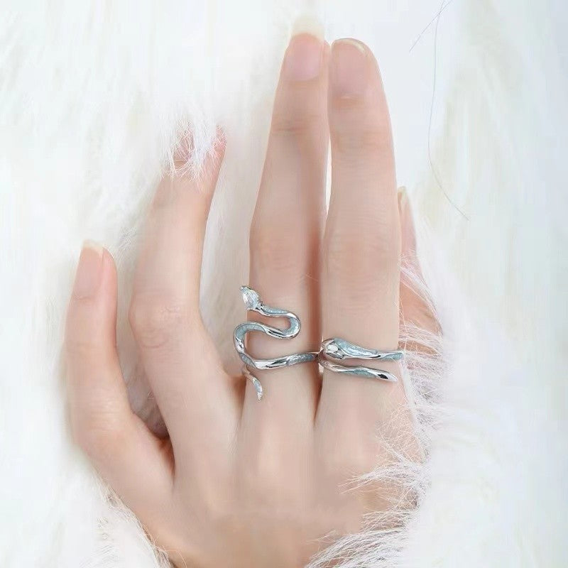 Enamel Blue Silver Snake Ring Female Fashion