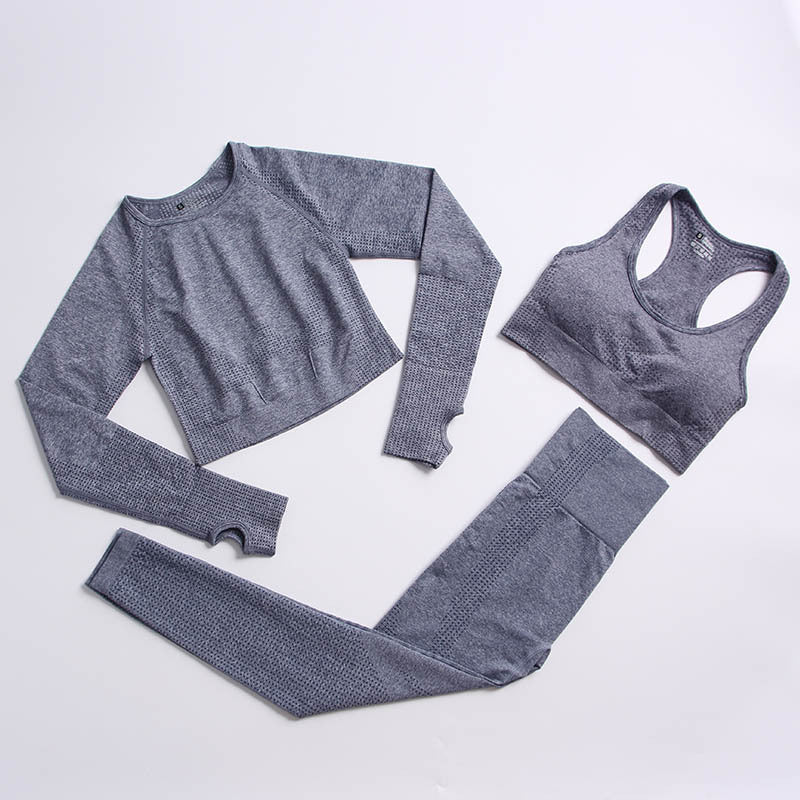 Fitness Sports Yoga Clothing Suit Women Seamless Quick-drying Stretch Knit Long Sleeves