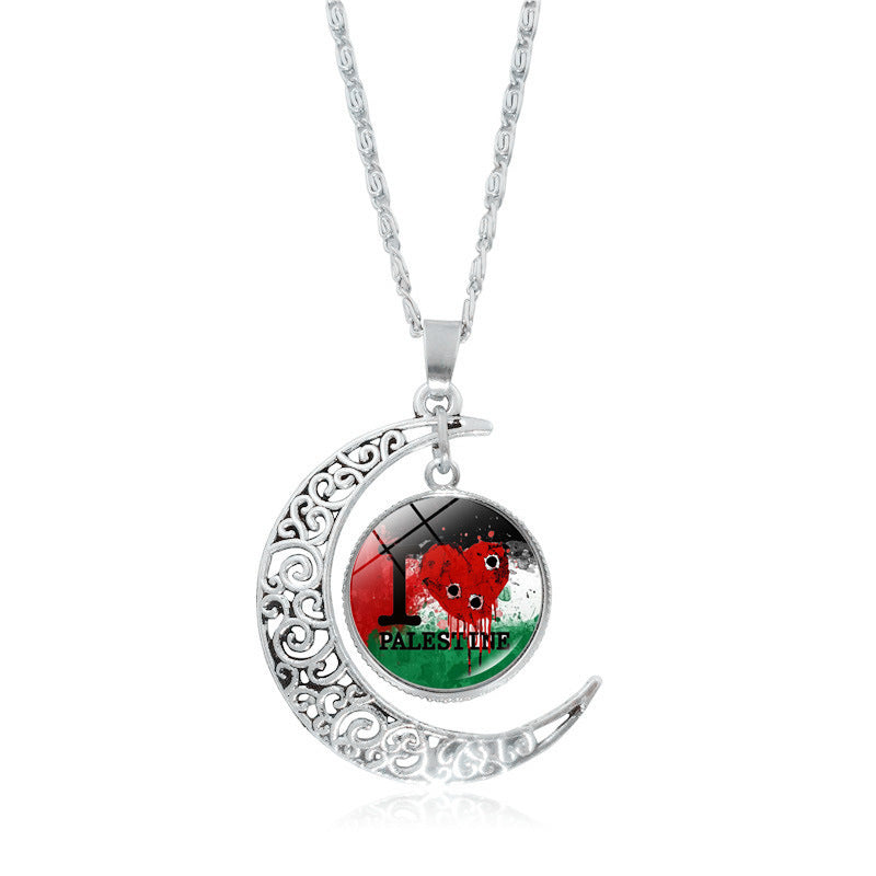 All-Match Silver Hollow Moon Pendant