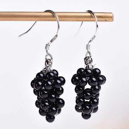 7A Garnet Black Agate Eardrops For Women Grape Type