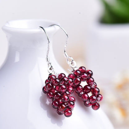 7A Garnet Black Agate Eardrops For Women Grape Type