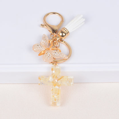 Tassel Butterfly Stone Cross Keychain