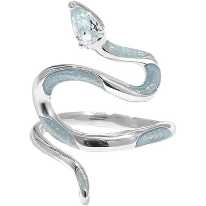 Enamel Blue Silver Snake Ring Female Fashion