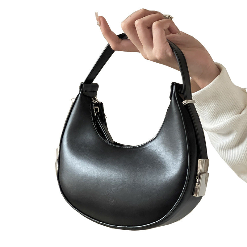 All-match Twist Lock Crescent Shaped Shoulder Handbag