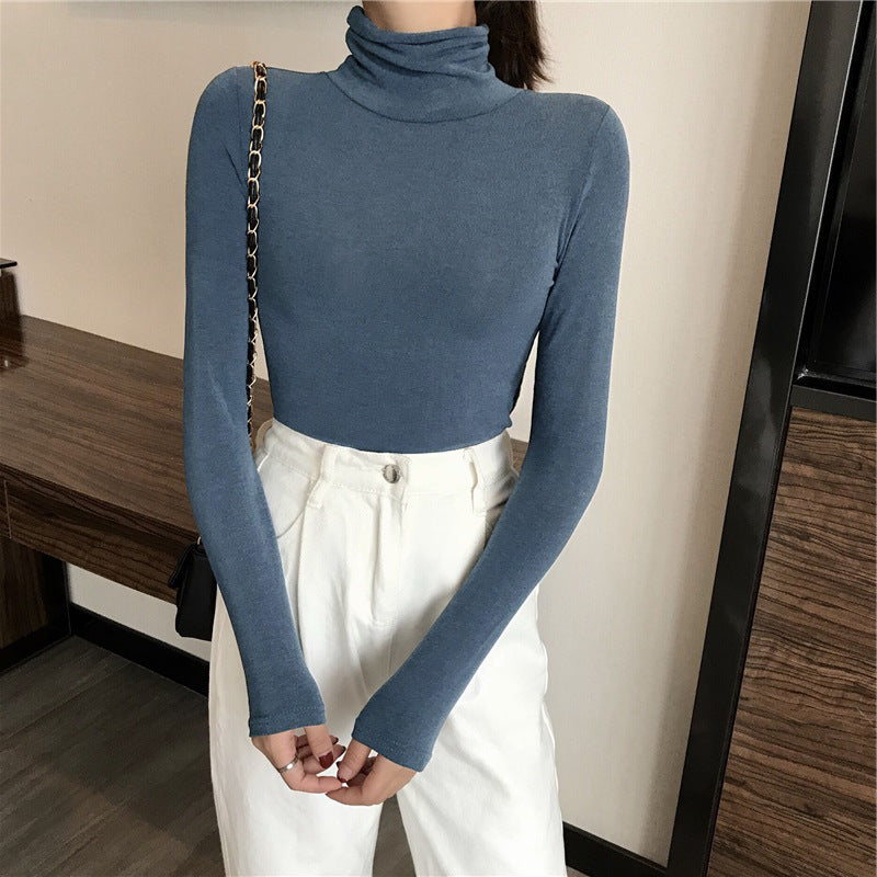 All-matching Solid Color Turtleneck Bottoming Shirt Women's Slim-fit Long Sleeve