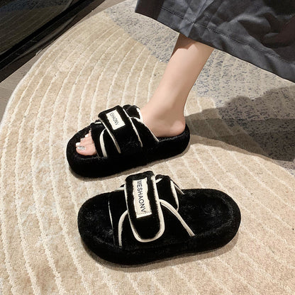 Platform Slippers Women's One-word Velcro Fashion Slippers
