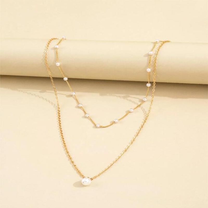 European And American Pearl Pendant Double-layer Necklace