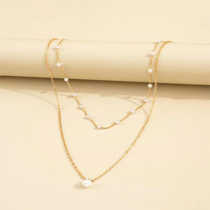 European And American Pearl Pendant Double-layer Necklace