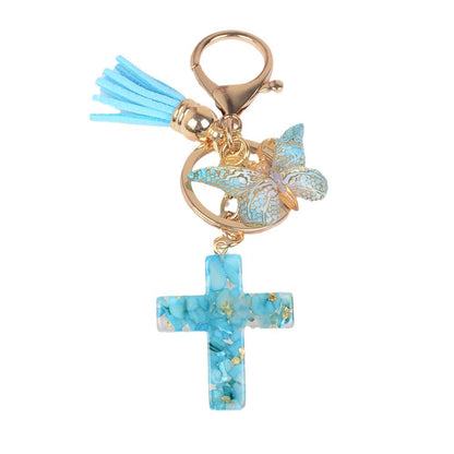 Tassel Butterfly Stone Cross Keychain