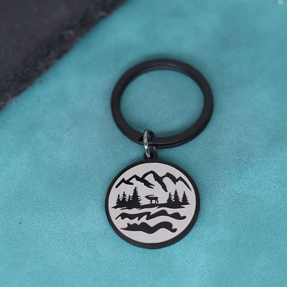 Fashion Medal Carved Mountain Charm Pendant Stainless Steel Key Ring
