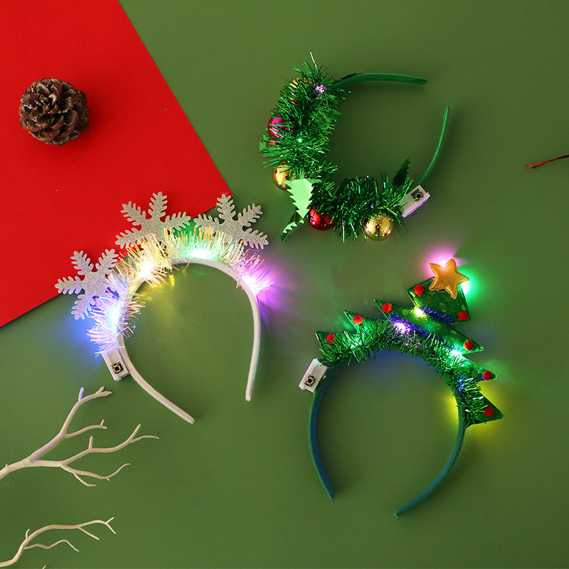 Christmas Hair Band Glowing Headband Xmas Tree Snowflake Hair Band Deer Horn Light Flashing Headwear Merry Christmas Gift