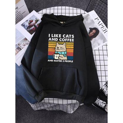 I Like Cats And Coffee Printed Women Hoody