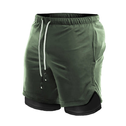 Men's Quick-drying Running Fitness Fake Two-piece Double-layer Five-point Sports Men Shorts