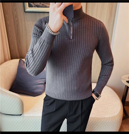 Men's Autumn And Winter Zipper Stand Collar Knitted Sweater