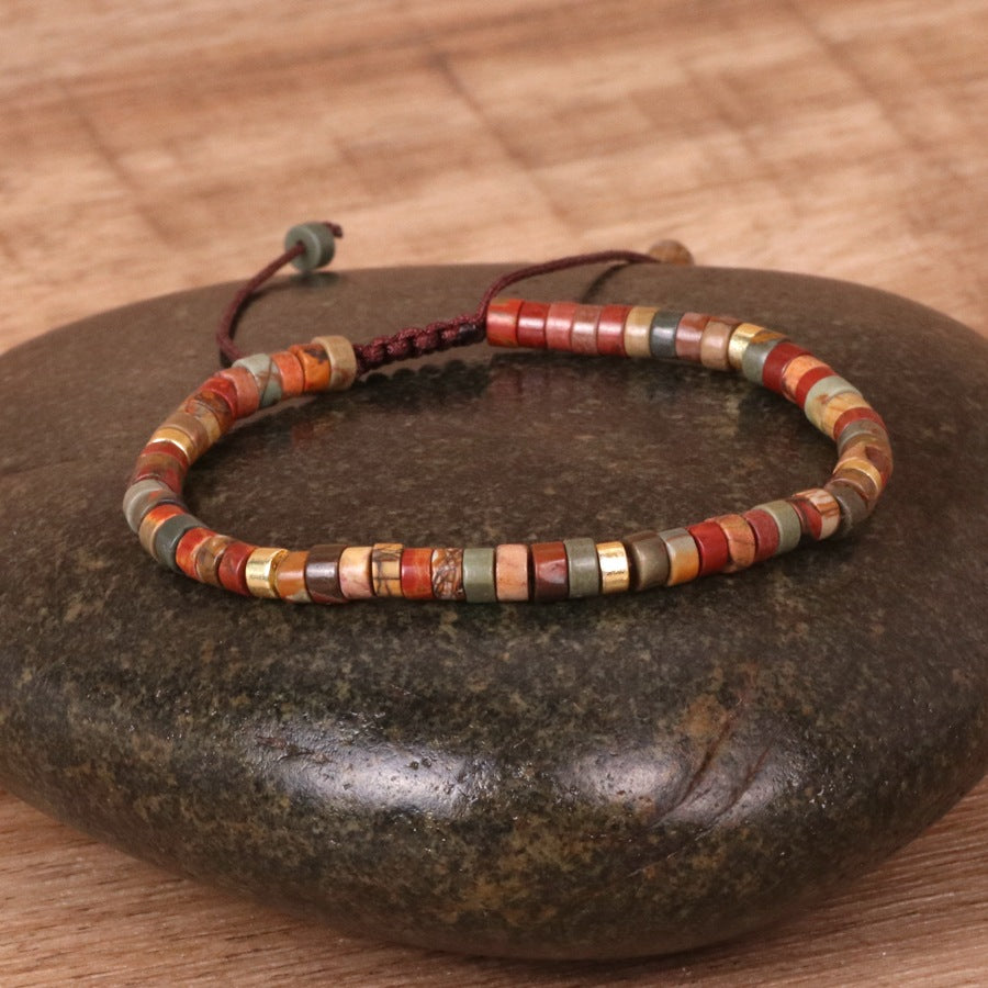 2x4mm Abacus Picasso Red Turquoise Beads Braided Bracelet