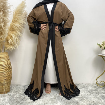 Women's Fashion Dark Brown Muslim Cardigan Robe