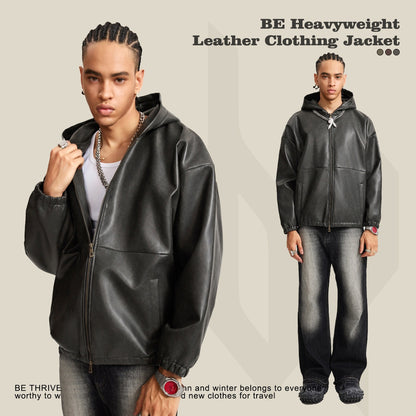 Retro Large Profile Leather Coat Men