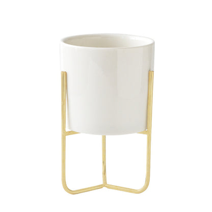 Gold-plated Iron Vase Simple Iron Frame Ceramic Flower Pot