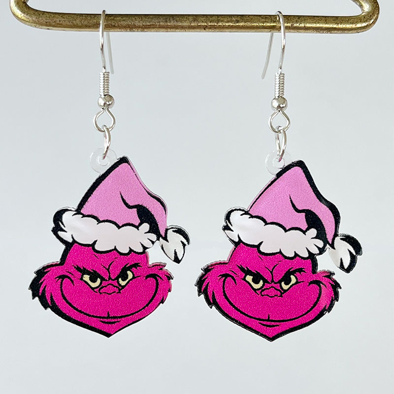 Acrylic Earrings Christmas Cute Cartoon Christmas Santa Claus Tree Football Lightning Earrings Jewelry