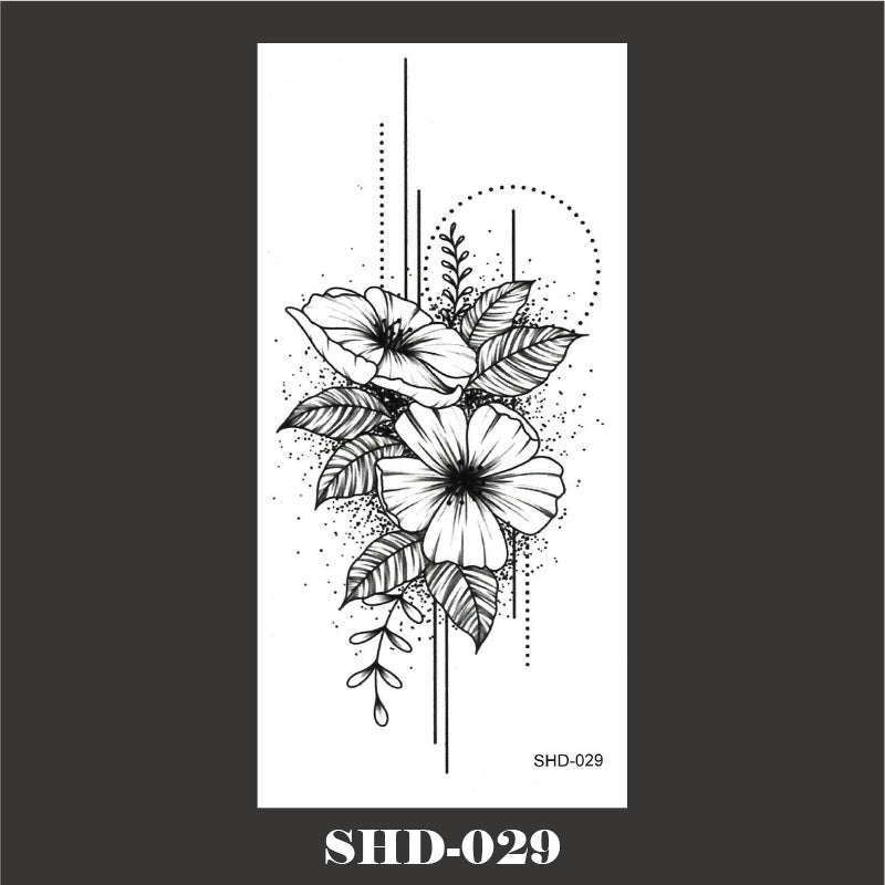 Black And White Sketch Flower Waterproof Tattoo Sticker