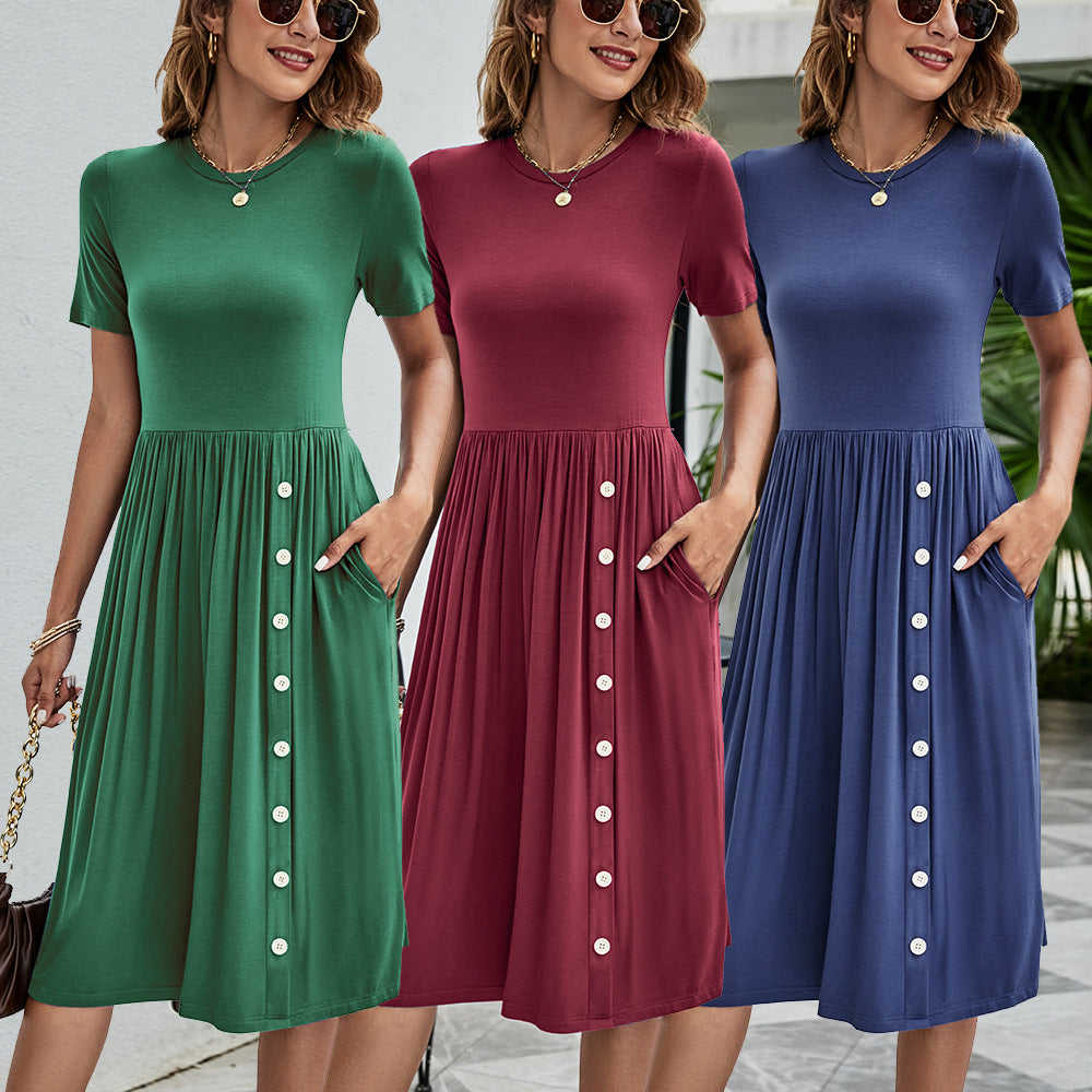 Solid Color Buttons Pocket Casual Women's Knitted Dress