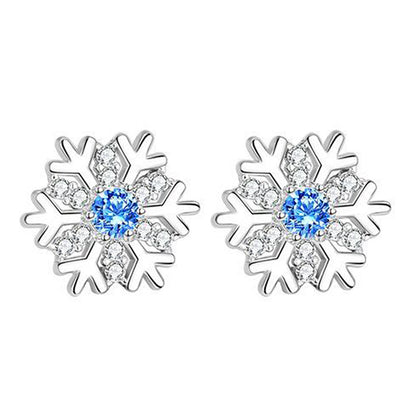 Women's Fashion Simple Blue Diamond Snowflake Ear Stud