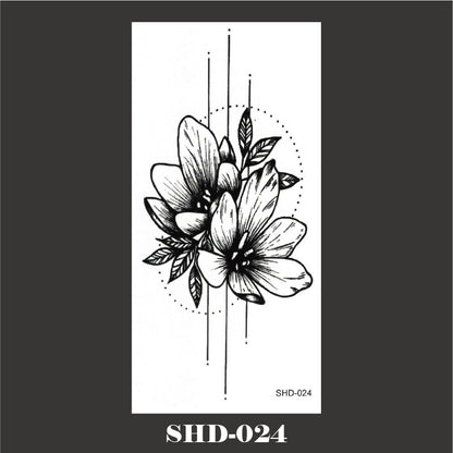 Black And White Sketch Flower Waterproof Tattoo Sticker