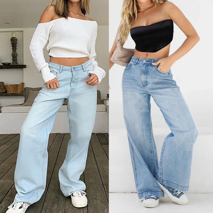 High Waist Loose Wide Leg Women's Jeans Amazon Mopping Jeans New One Drop Shipping