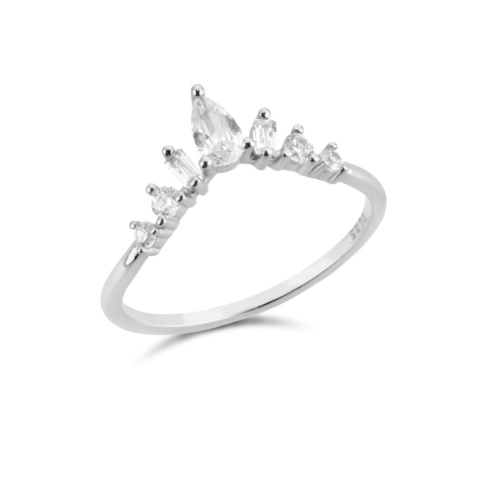 Sterling Silver Crown Female Ring Thin Body Twin