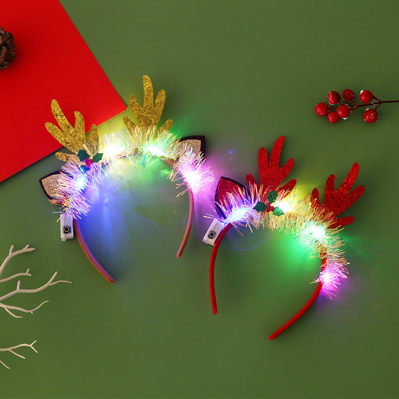 Christmas Hair Band Glowing Headband Xmas Tree Snowflake Hair Band Deer Horn Light Flashing Headwear Merry Christmas Gift