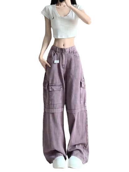 Retro Purple Cargo Jeans Women