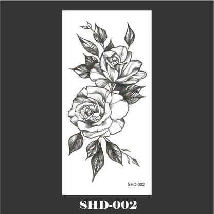 Black And White Sketch Flower Waterproof Tattoo Sticker