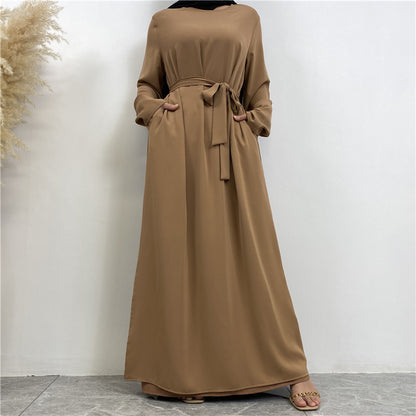 Women's Lace Up Pocket Muslim Dress