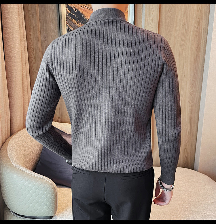 Men's Autumn And Winter Zipper Stand Collar Knitted Sweater